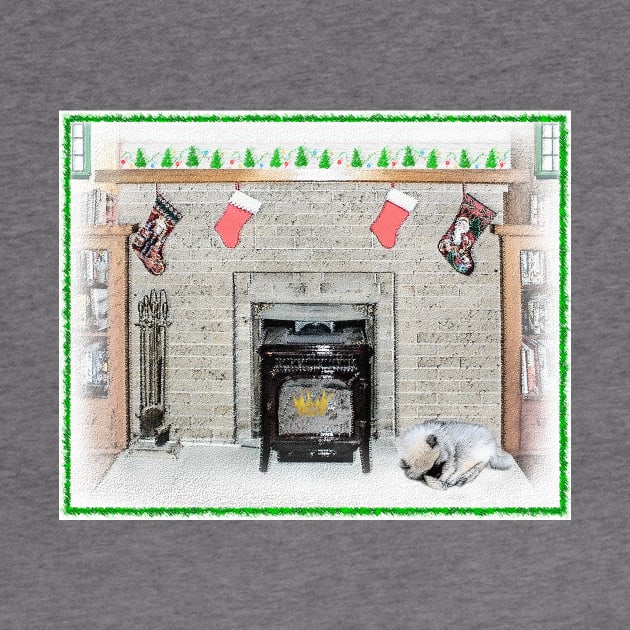 Keeshond Christmas Puppy by Fireplace by Alpen Designs